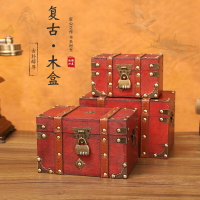 創意復古木盒子帶鎖收納盒家用化妝品儲物盒首飾盒木質密碼小箱子
