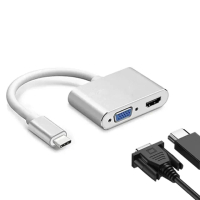 【ZA喆安】2合1 USB Type-C HUB轉接集線器(支援Type-C HDMI/VGA投影 適用MacBook/iPhone/iPad/平板/筆電)