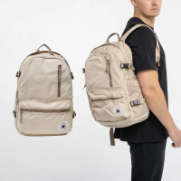 【CONVERSE】後背包 Straight Edge Backpack 米白 卡其 多夾層 可調背帶 筆電包 背包(10021138A13)