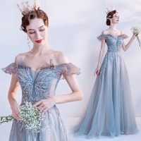 天使嫁衣 時髦范兒藍色晚宴年會演出主持人藝考走秀婚紗禮服16100