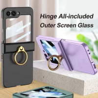 All-included Hinge Ring Holder Case For Samsung Galaxy Z Flip 5 Flip5 Armor Shockproof Slim Matte Cover With Screen Glass Film