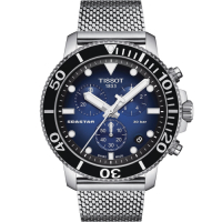(送原廠錶帶)TISSOT 官方授權  Seastar 海星300米潛水石英錶-鋼帶款(T1204171104102)藍-45.5mm