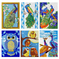 Carpet Embroidery Latch Hook Kit Animal Hummingbird Owl Swan Peacock Latch Hook Rug Button Pad Package Diy Embroidery Thread