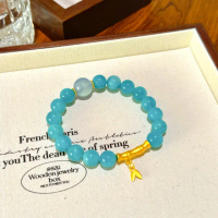 Gelang Tangan Buluh Aloi Amazonite & Aquamarine, 10mm, Meningkatkan Keyakinan, Mengimbangi Emosi, Ke