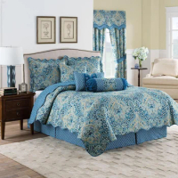 Waverly Moonlit Shadows Bohemian Medallion 4-Piece Reversible Quilt Set, King Bed with , 2 Pillow Shams, and Skirt,