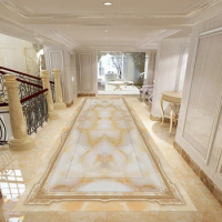 Custom 3D Murals European Marble Pattern Floor Tiles Sticker for Living Room Corridor Aisle Kitchen PVC Self-adhesive Wallpaper