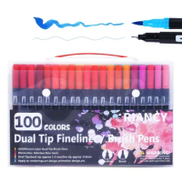 100 Ink Colors Fineliner Art Marker Pen Graffiti Dual Tip Brush Watercolor for Girls Boy Drawing Painting Gen Manga Anime Pencil