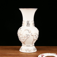 臺面白色描金花蓮花陶瓷花瓶佛像前用品插花鮮花描金蓮花中式瓶子
