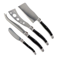 Jaswehome Laguiole Cheese Knives Set Butter Spreader Black ABS 2CR14SS Cutting Spear Pizza Pronged Knife Cheese Clever Tools