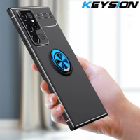 KEYSION Shockproof Case for Samsung S22 Ultra S23+ S21 FE S24 Plus Silicone Ring Stand Phone Back Cover for Galaxy Note 20 Ultra