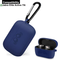 2020 Released Soft Silicone Skin Shock-Absorbing Protective Case Cover with Keychain for Jabra Elite Active 75t Back LED Visible