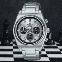 【CASIO 卡西歐】EDIFICE 賽車時尚 計時運動手腕 40mm-銀(EFB-730D-7A)