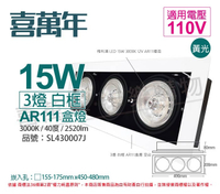 喜萬年SYL Lighting LED 15W 3燈 930 黃光 40度 110V AR111 可調光 白框盒燈(飛利浦光源)_ SL430007J