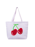 กระเป๋าโท้ท Unisex Gummy Cherries Vanilla Sky Stripe สีฟ้า