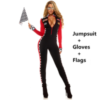 ขนาดบวกเซ็กซี่ผู้หญิงแขนยาวรถแข่งไดร์เวอร์ J Umpsuit แข่งสาวเครื่องแบบด้วยถุงมือชุดฮาโลวีนเครื่องแต่งกายคอสเพลย์