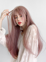 假髮套 假發女薄藤粉色Lolita公主切姬發劉海長直發 微卷圓臉自然全頭套 交換禮物