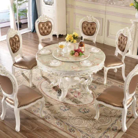 Royal style dining room furniture European-style high-end villa large family marble top wooden dining table set