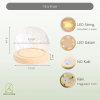 BEVAN - Glass Dome - LED Lights - Dekorasi - Lampu Tidur - 1 pc - 12x9 cm Bulat, NOKakiLEDDalam