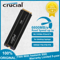 100% Original Crucial T500 1TB 2TB Gen4 NVMe M.2 Internal Gaming SSD with Heatsink Up to 7300MB/s for Gaming Console Laptop PC