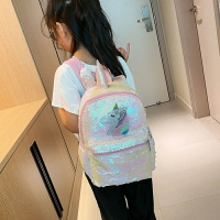 可愛的獨角獸女孩背包粉紅色亮片書包兒童背包