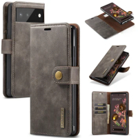 DG.Ming Leather Magnetic Case For GOOGLE Pixel 7 7 Pro Pixel 5A Double-Folding Wallet Detachable Flip Cover for Pixel 6 6A 6 Pro