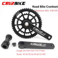 CRUZbike Road Bike Crankset 155/160/165/170/175mm Crank 50-34T/52-36T/53-39T Double Chainring SRAM GXP Folding Bicycle Screw BB