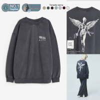 Crewneck NIRVANA IN UTERO PERI Original BlackWash Hitam Buluk Sweater Washed Wanita Flecee Katun