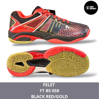 SEPATU BADMINTON FELET FT BS 058 BLACK RED/GOLD