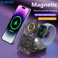 3 in 1 Magnetic Wireless Charger Stand Transparent For iPhone 12 13 14 Mini Pro Max Apple Watch 8 7 6 SE 5 Airpods Fast Charging