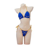 Game Chun-Li Cosplay Costume Top Sexy Halter Neck Bikini Chunli Underwear Bathing Suit Chun Li Swimsuit