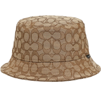 【COACH】焦糖咖啡滿版LOGO織紋布漁夫帽