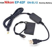 EP-62F DC Coupler EN-EL12 Dummy Battery+Power Bank USB Cable For Nikon Coolpix AW120 P310 P340 S1200pj S640 S630 S31 S710 S6300