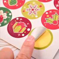 120pcs/lot Round Christmas Gift Box Bells Snowflake Decoration Pie Scrapbook Children Sticker Sealing Label Stationery