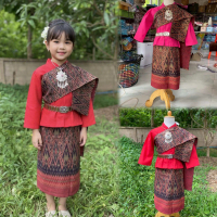 COD(Code: Tv) Children's Traditional Clothing, Isaan Region Children, 3-Piece Set, Shirt, Sarong, Sc