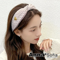 【AnnaSofia】韓式髮箍髮飾-中央結菱泡感銅心 現貨(灰紫系)