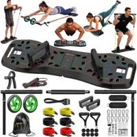 Push Up Board Set Portable Home Gym Pilates Bar Kit, 20-in-1 Fitness Accessories with Resistance Bands for Full Body Workout