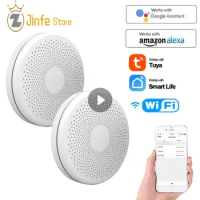Tuya Smart WiFi Fire Detector Smoke Alarm Sensor Smoke Carbon Monoxide Composite Smart Home Family Remote Alarm Without Battery