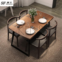 餐臺 餐桌 美式實木餐桌椅組合 家用長方形飯桌咖啡廳小吃店餐桌快餐店桌椅