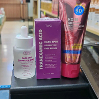 TWG TRANEXAMIC DARK SPOT CORRECTOR SERUM & ROSE SUNSCREEN CREAM SPF90 BUNDLE FOR SKIN WHITENING AND 