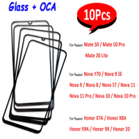 10Pcs，NEW GLASS + OCA LCD Front Outer Lens For Huawei Honor 9X 20 X9A X8A X7A Nova 10 11 Pro 5T 8 9 9SE Y70 Touch Screen Panel