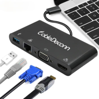 USB-C HUB Type-C To HDMI/Gigabit Ethernet/VGA/USB3.0 Converter HDMI4K*2K Notebook with Monitor HDMI Supports 4K*24 Resolution