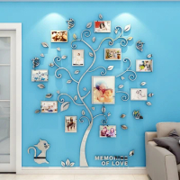 3D Mirror Wall Stickers DIY Photo Frame Tree Acrylic Sticker Family Photo Tree Wall Stickers Art Home Decorative Wall Decals