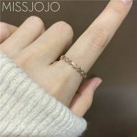 日韓版簡約氣質秀氣細款方形菱形鏤空鑲鉆鈦鋼鍍18K玫瑰金戒指女