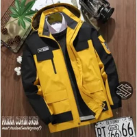 MND Jaket Parka Taslan Combi Jaket Taslan Waterproof Jaket Parasut Pria Kuning M