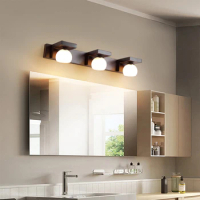 Mirror headlight led mirror cabinet wall light Solid wood Chinese wall light Creative bathroom bathroom walnut wood light