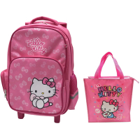 【SANRIO 三麗鷗】Hello Kitty三段拉桿書包+直式手提袋超值組(台灣正版授權)