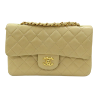 【二手名牌BRAND OFF】CHANEL 香奈兒 卡其色 羊皮 菱格紋 COCO 23 肩背包 金扣 鍊帶 (無卡)