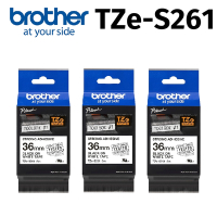 【3入組】brother 原廠超黏性護貝標籤帶 TZe-S261 (白底黑字 36mm)