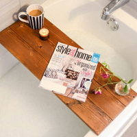 浴缸架 純木質原木浴缸架一字隔板隔板置物架澡盆泡澡收納架木板定製【CW07202】