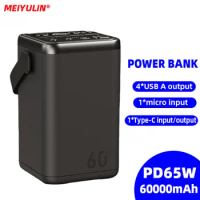 PD65W Fast Charging Power Bank 60000mAh External Auxiliary Battery Portable USB C Powerbank for iPhone 15 Samsung Xiaomi Laptop